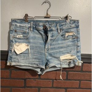 American Eagle high waisted denim short short | medium bright indigo | size 12